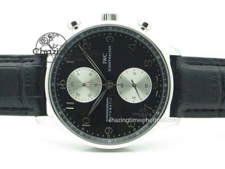 MIROTIME 0509 Minimalist Portuguese 40mm Chrono SS Black Dial On Black Leather Strap A 7382